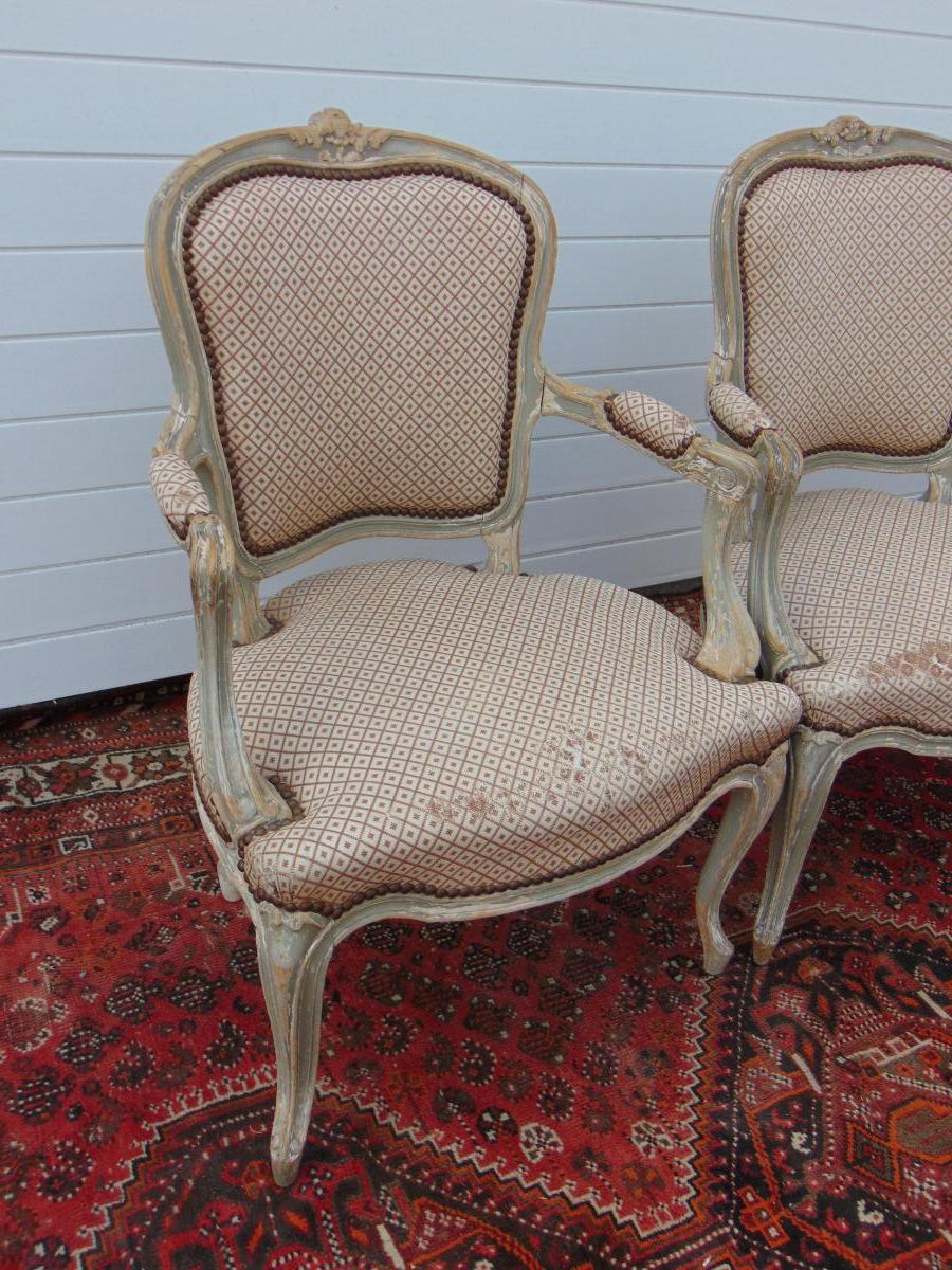 Paire De Fauteuil De Style Louis XV En Bois Laqué, XIX Eme Siècle-photo-3