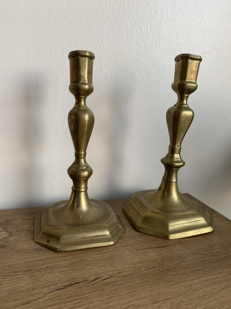 Two Bronze Candlesticks From XVIII Eme Century-photo-2