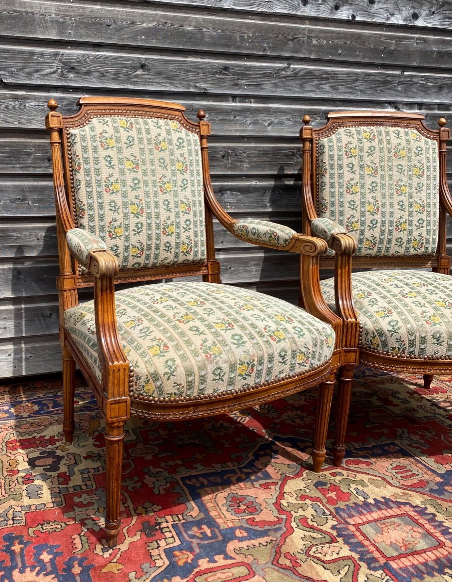 Paire De Fauteuils En Bois Naturel De Style Louis XVI XIX Eme Siècle -photo-2