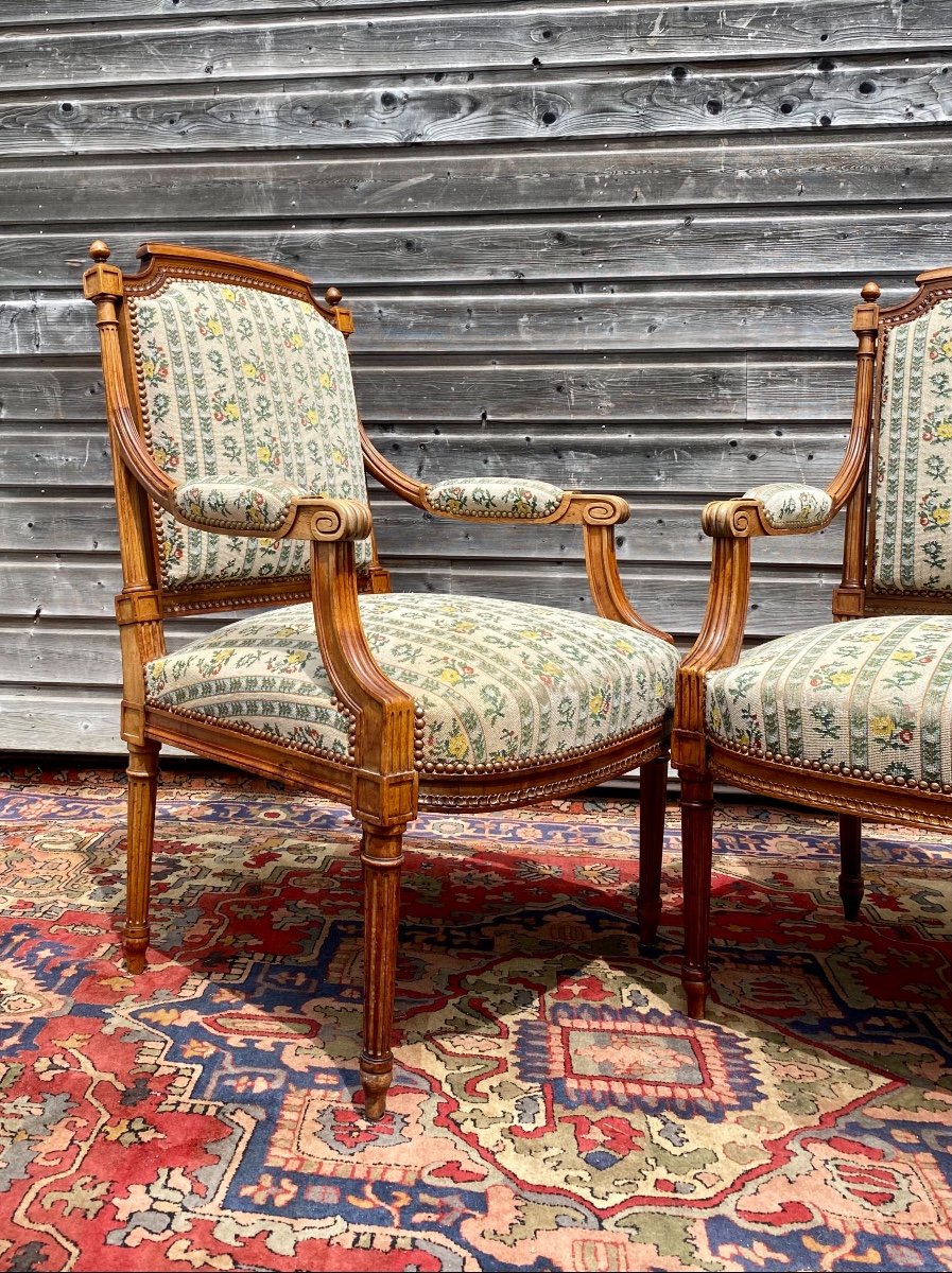 Pair Of Armchairs In Natural Wood Louis XVI Style XIX Eme Century-photo-4