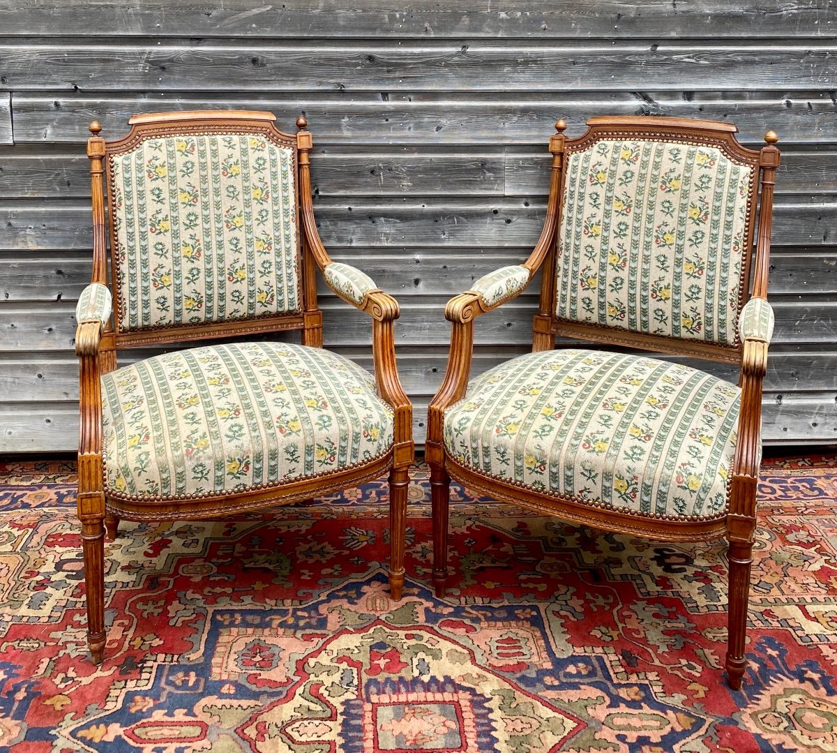 Pair Of Armchairs In Natural Wood Louis XVI Style XIX Eme Century-photo-1