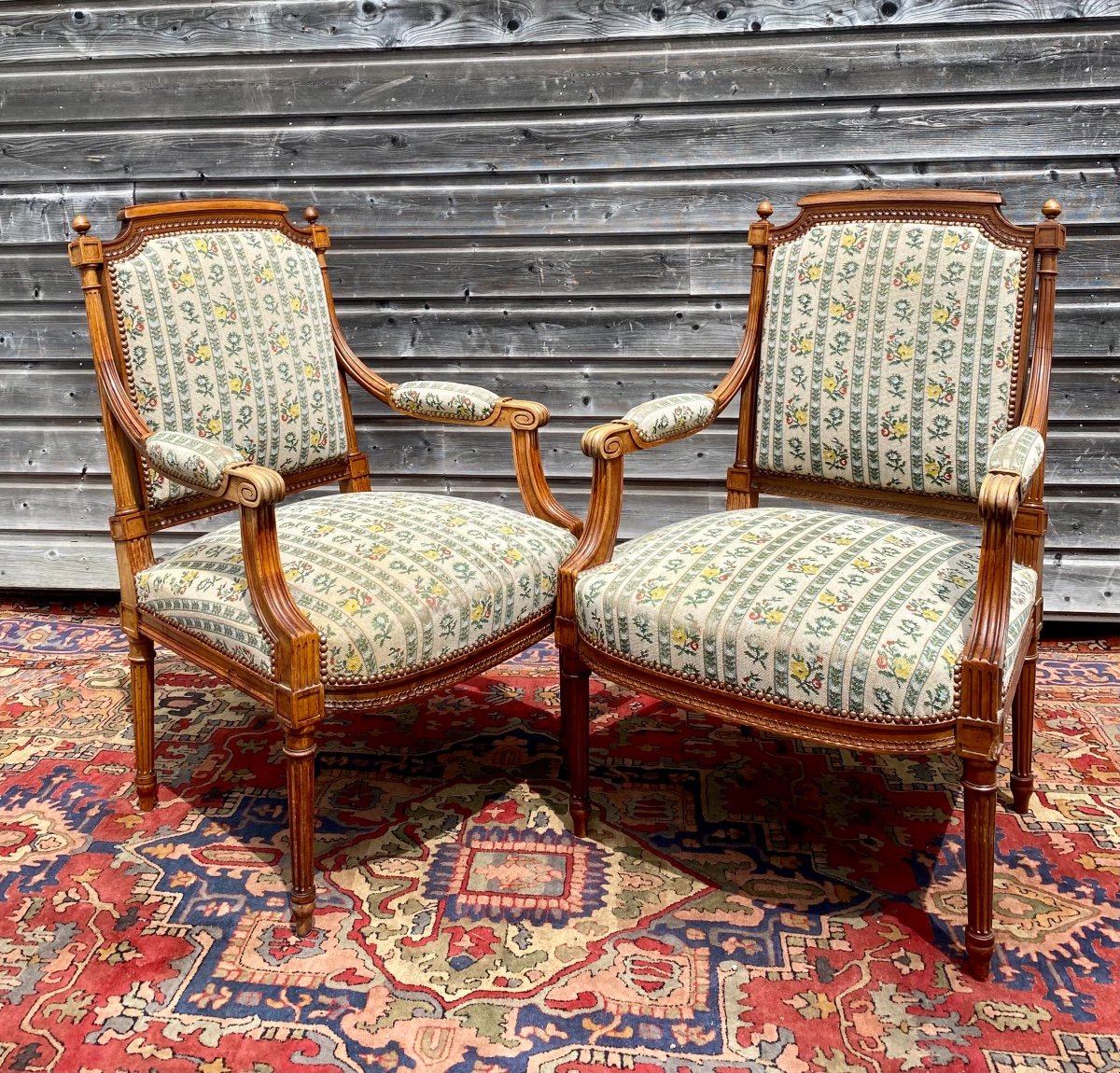 Pair Of Armchairs In Natural Wood Louis XVI Style XIX Eme Century