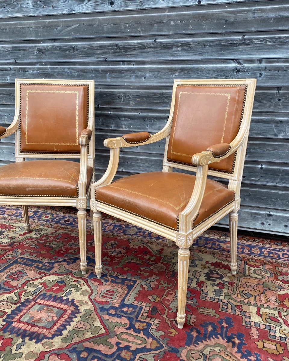 Pair Of Louis XVI Style Lacquered Wood Armchairs-photo-2