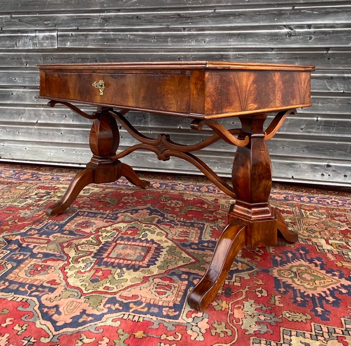 Mahogany Flat Desk Charles X XIX Eme Century-photo-3