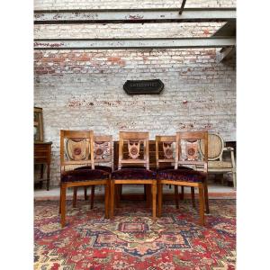 Suite Of Six Empire Style Natural Wood Chairs