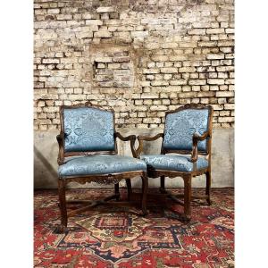 Pair Of Natural Wood Armchairs In Regency Style 19th Century