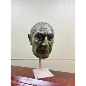 Bronze Head Bust With Green Patina 20th Century 