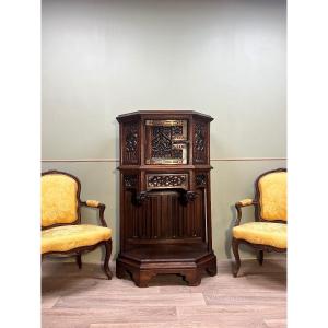 Natural Wood Credenza In Neo-gothic Style 19th Century 