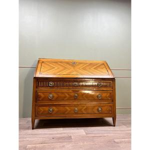 Scribanne Commode In Marquetry And Walnut Louis XVI XVIII Eme Century 