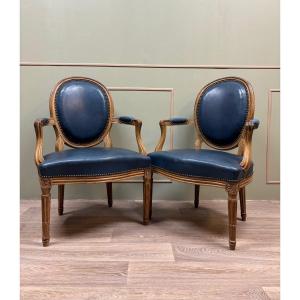 Pair Of Armchairs In Natural Wood From The Transition Period 18th Century Attributed To G. Jacob