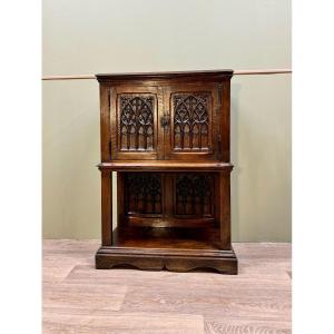 Small Credenza In Natural Wood In Neo-gothic Style 19th Century