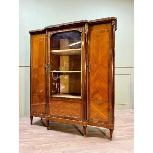 Bookcase In Marquetry With Central Projection In Louis XVI Style End Of 19th Century 