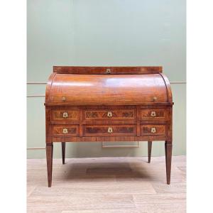 Cylinder Desk In Walnut Veneer From Louis XVI XVIII Eme Century 