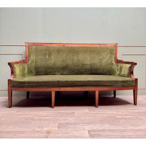 Large Officer's Sofa In Natural Wood From The Restoration Period 19th Century 