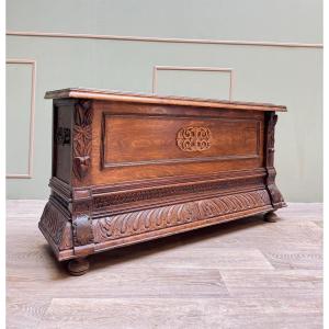 Louis XIII Style Natural Wood Bench Chest