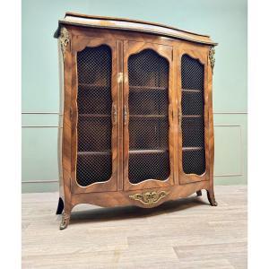 Bookcase Three Doors In Louis XV Style Marquetry XIX Eme Century 