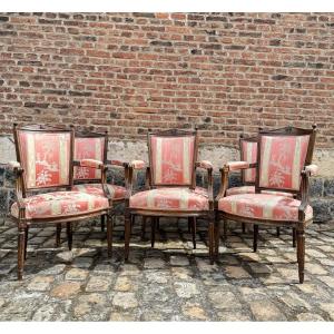 Suite Of Six Armchairs In Natural Wood From Louis XVI XVIII Eme Century 