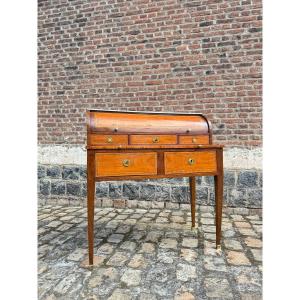 Martin Ohneberg Secretary Desk With Cylinder In Marquetry Louis XVI Period Stamped 