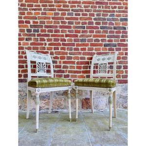 Pair Of Structural Chairs In Painted Wood From Directional Period XVIII Eme Century 