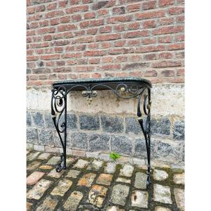 Black And Gold Lacquered Wrought Iron Console 
