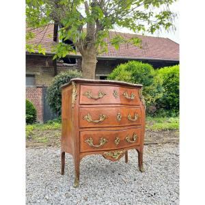 Curved Commode In Louis XV Style Marquetry XIX Eme Century 