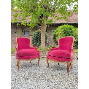 Pair Of Bergeres In Natural Wood Louis XV Style XIX Eme Century 