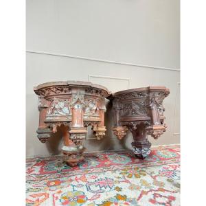 Pair Of Large Gothic Style Wall Consoles From The 18th Century 