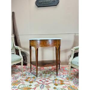 Half-moon Console In Marquetry From The Louis XVI Period, 18th Century 