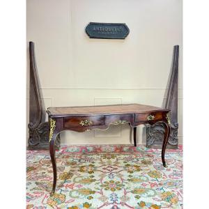 Bureau Plat Double Face En Acajou Et Palissandre D’époque Louis XV XVIII Eme Siècle 