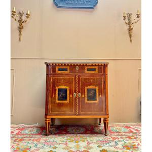 Commode d’entre deux en marqueterie de style Louis XVI XIX eme siècle 