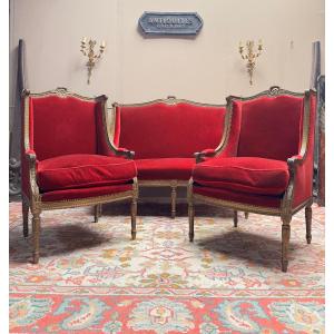 Salon en bois doré de style Louis XVI XIX eme siècle 