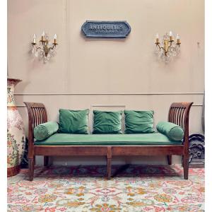 Mahogany And Marquetry Bench From The Directoire Period, 18th Century 