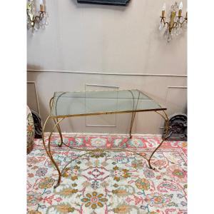 Table console en fer forgé doré circa 1950