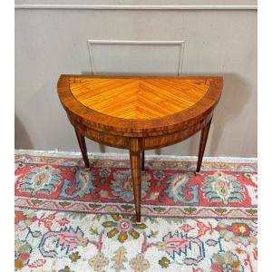 Table à jeux demi lune en marqueterie d’époque Louis XVI XVIII eme siècle 