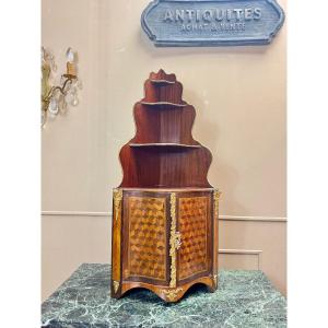 Napoleon III Period Marquetry Wall Corner Cabinet, 19th Century 
