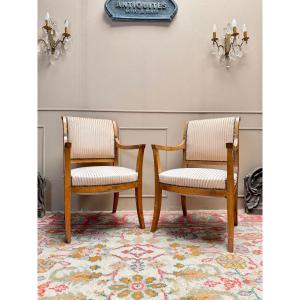 Pair Of Officer's Armchairs From The Directoire Period 18th Century