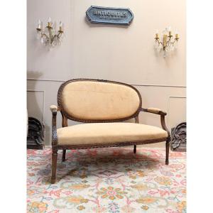 Banquette en bois naturel de style Louis XVI 