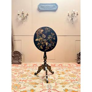 Napoleon III-era Lacquered Wooden Tripod Side Table, 19th Century