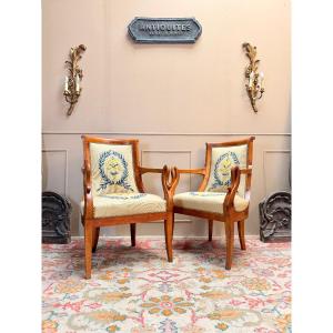 Paire de fauteuils gondole en merisier d’époque Charles X XIX eme siècle