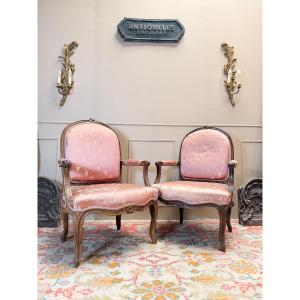 Nadal Jean-rené Pair Of Walnut Armchairs, Louis XV Style, 18th Century