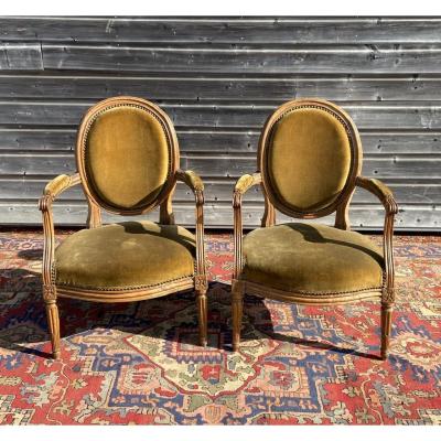 Pair Of Louis XVI Medallion Armchairs