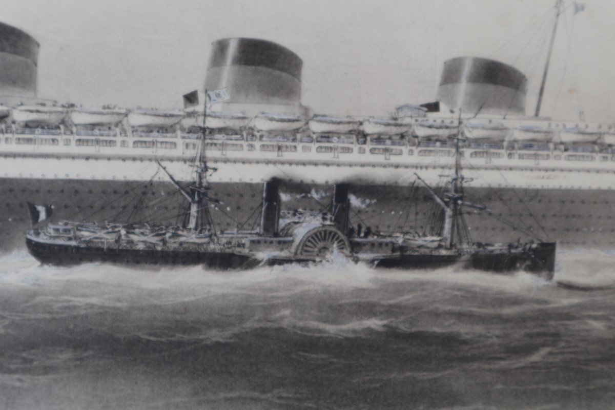 Albert Sebille - Original Drawing - Le Normandie - Steamboat Circa 1930-photo-2