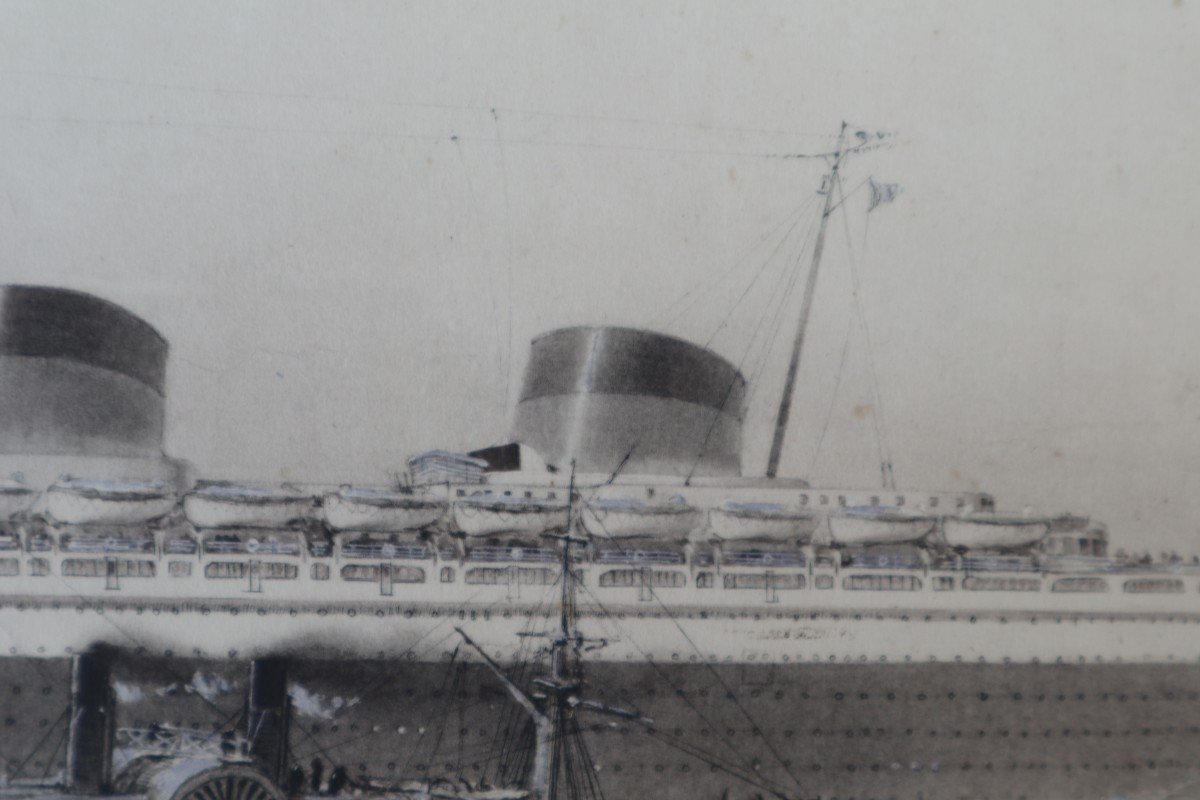 Albert Sebille - Original Drawing - Le Normandie - Steamboat Circa 1930-photo-3