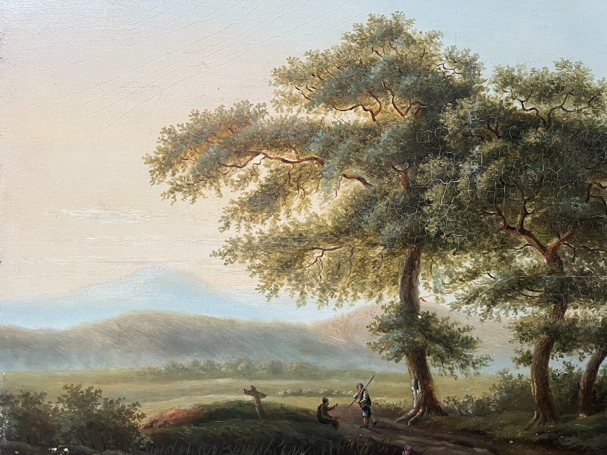 Ecole Française Du XVIIIème - Paysage - Huile Sur Panneau-photo-2