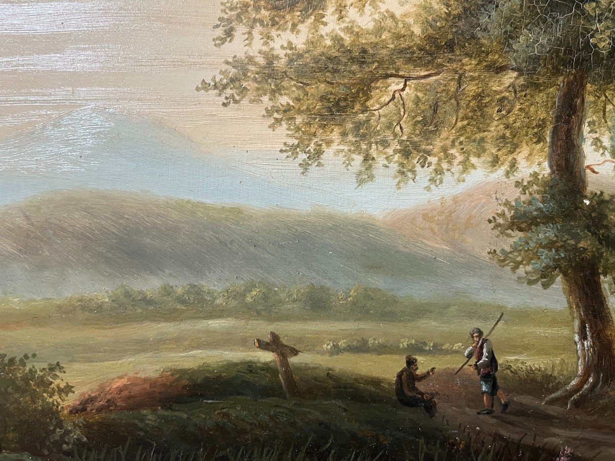 Ecole Française Du XVIIIème - Paysage - Huile Sur Panneau-photo-3