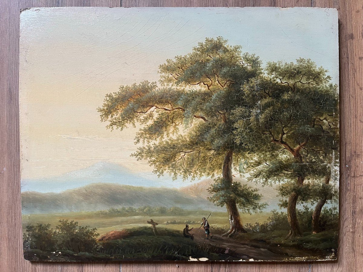 Ecole Française Du XVIIIème - Paysage - Huile Sur Panneau