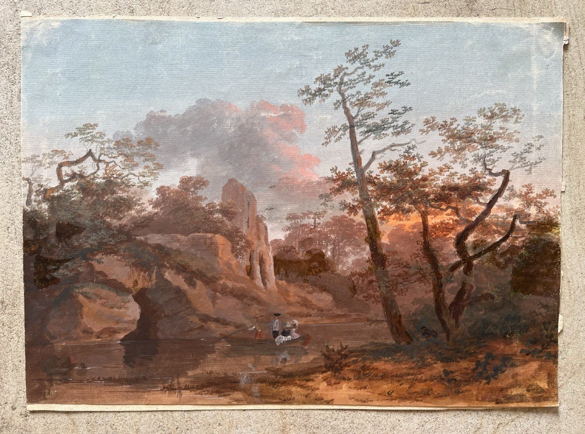 18th Century Gouache And Watercolor Drawing - River Landscape - French School-photo-2