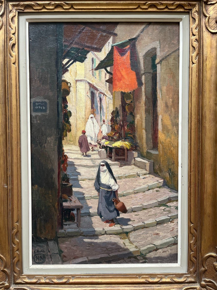 Orientalist Oil On Canvas - Signed Huguet Numa - Algiers - Arab Quarter Of Casbah-photo-2