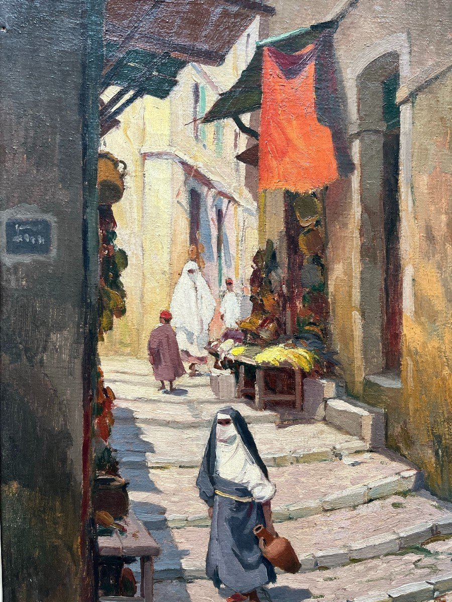 Orientalist Oil On Canvas - Signed Huguet Numa - Algiers - Arab Quarter Of Casbah-photo-4