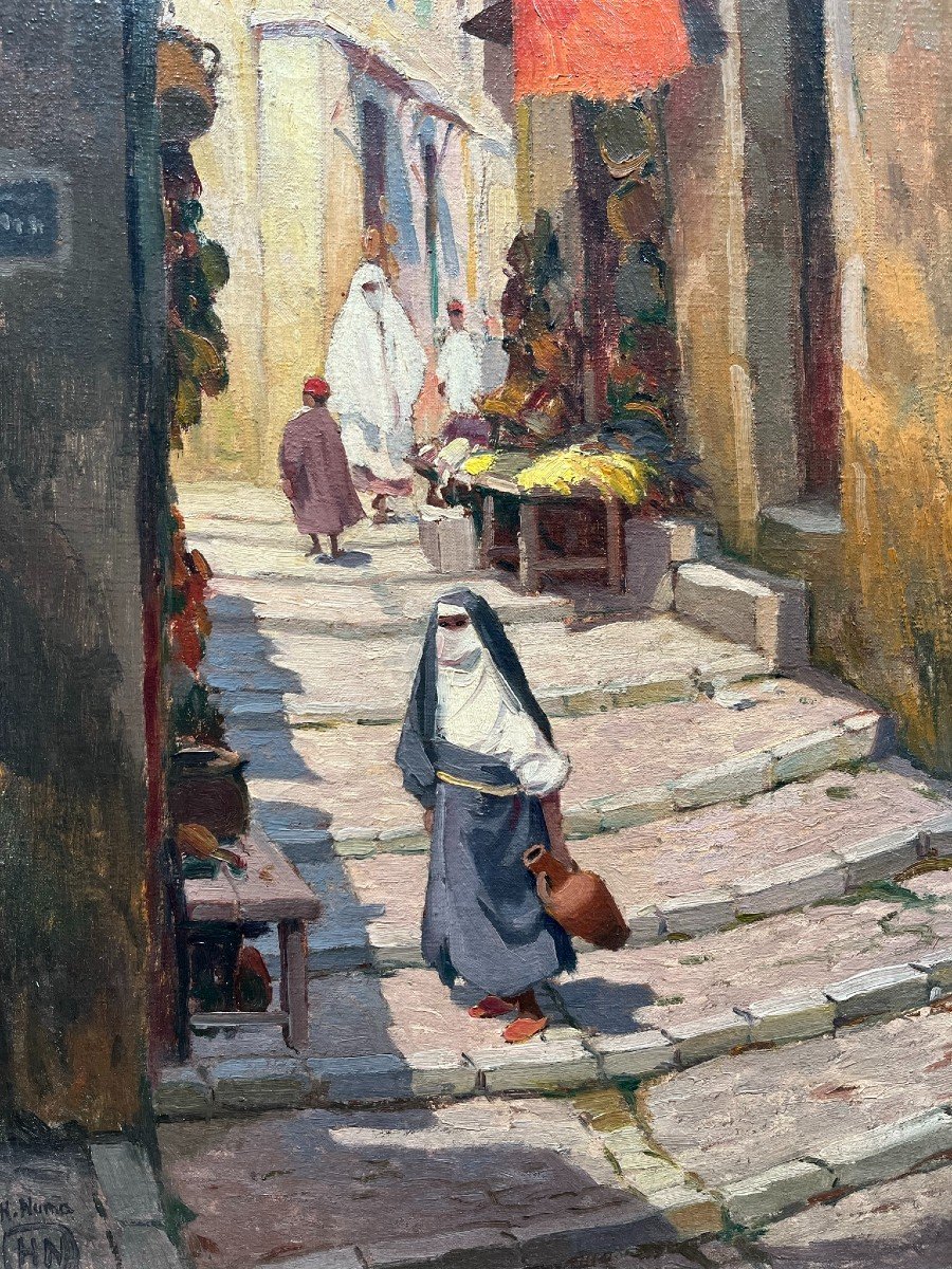 Orientalist Oil On Canvas - Signed Huguet Numa - Algiers - Arab Quarter Of Casbah-photo-1